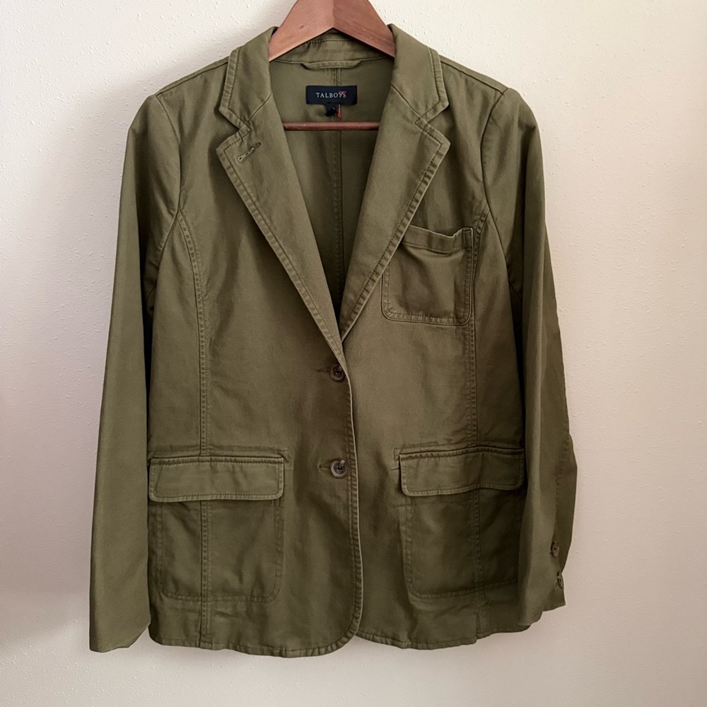 Talbots Olive Green Utility Blazer Cotton Twill Jacket Size 6